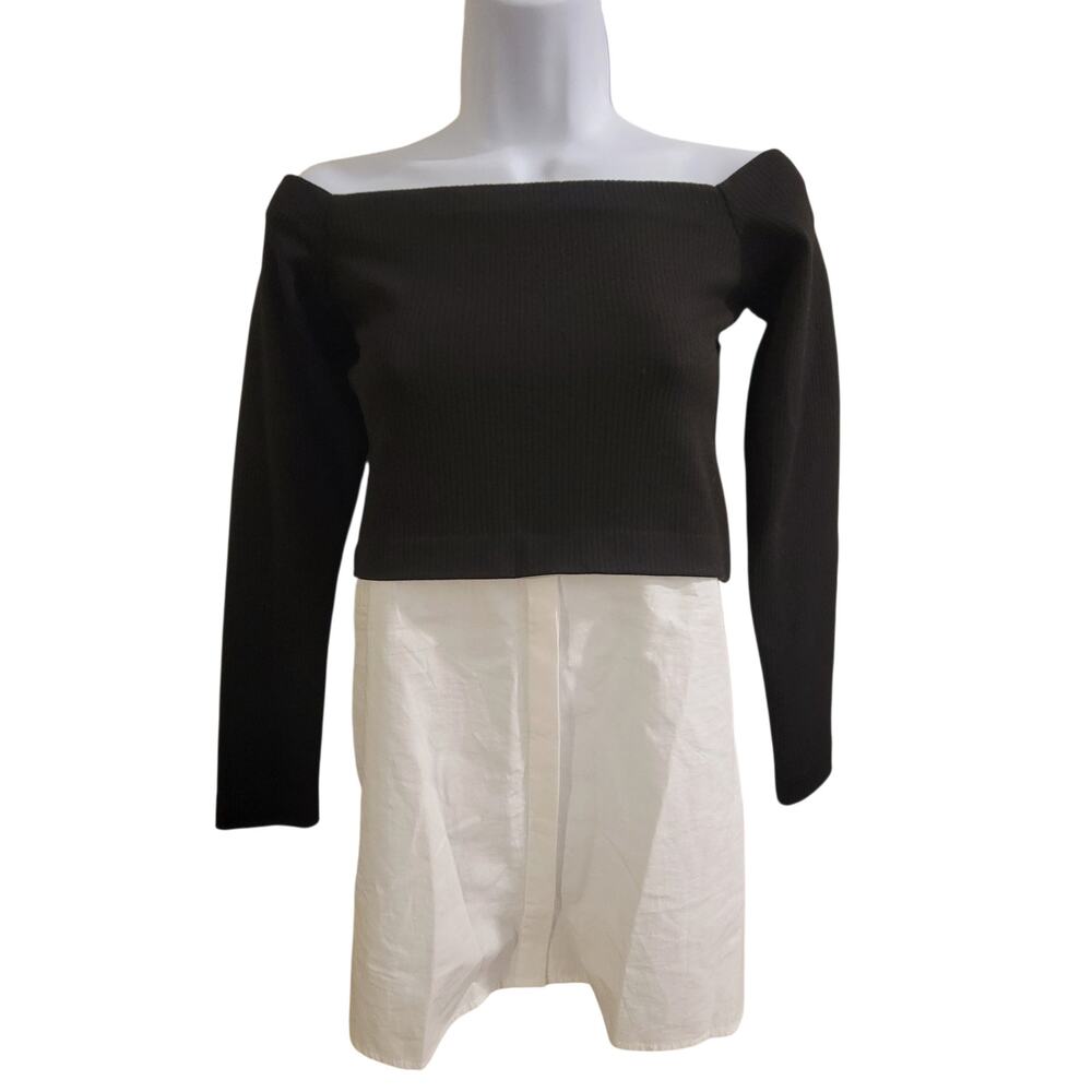 Zara Trafaluc Off Shoulder Layered Tunic Top Small Black White